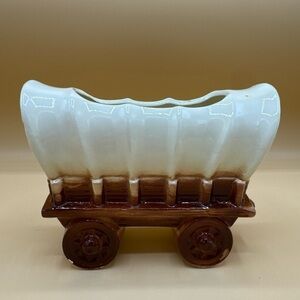 Vintage 1950 Conestoga Covered Wagon Small Planter - ceramic